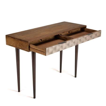 Console en bois de manguier ALIX - 2 tiroirs motifs ethniques dorés