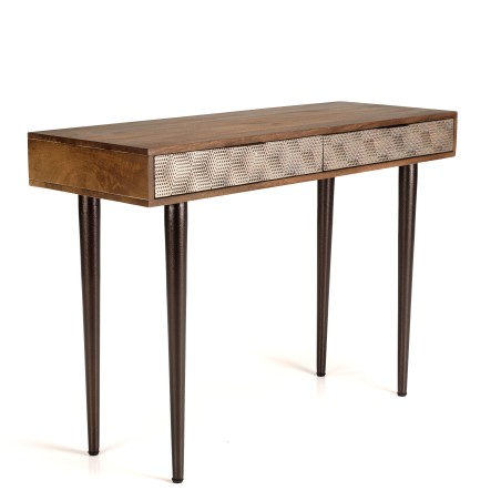Console en bois de manguier ALIX - 2 tiroirs motifs ethniques dorés
