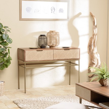 ALIX Mango Wood Console Table with 2 Drawers and Ethnic Patterns