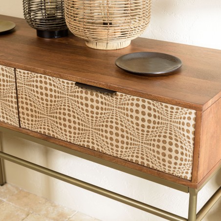 ALIX Mango Wood Console Table with 2 Drawers and Ethnic Patterns