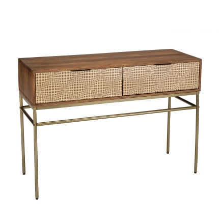 ALIX Mango Wood Console Table with 2 Drawers and Ethnic Patterns