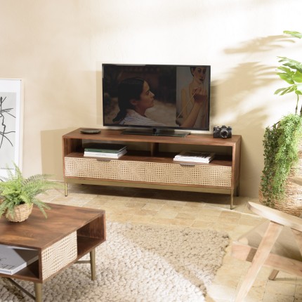 Meuble TV ALIX en bois de manguier - 2 niches 2 tiroirs
