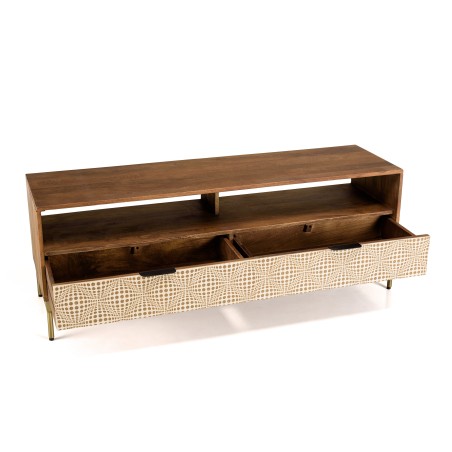 ALIX Mango Wood TV Stand - 2 Niches, 2 Drawers