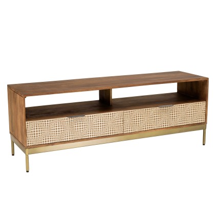 ALIX Mango Wood TV Stand - 2 Niches, 2 Drawers