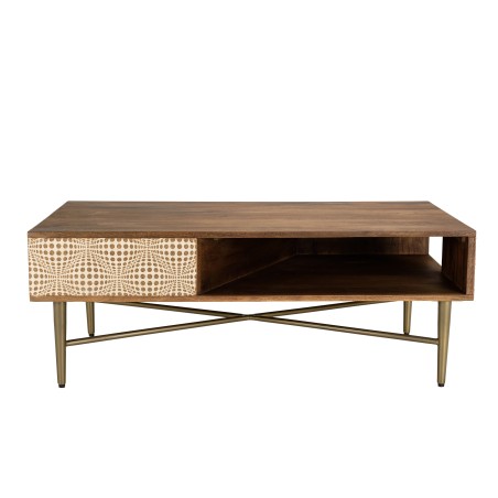 ALIX - Rectangular Mango Wood Coffee Table with 2 Niches
