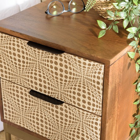 ALIX Mango Wood Bedside Table with 2 Drawers - Ethnic Patterns