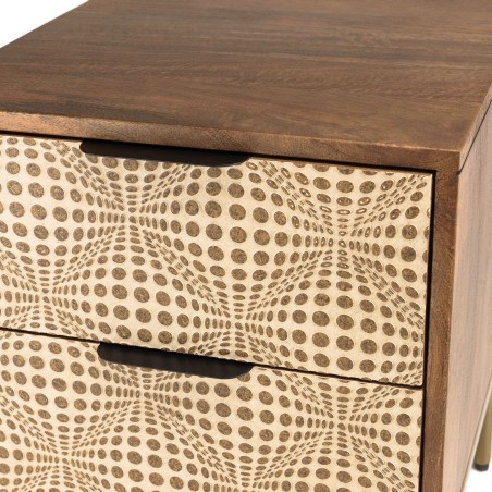 ALIX Mango Wood Bedside Table with 2 Drawers - Ethnic Patterns