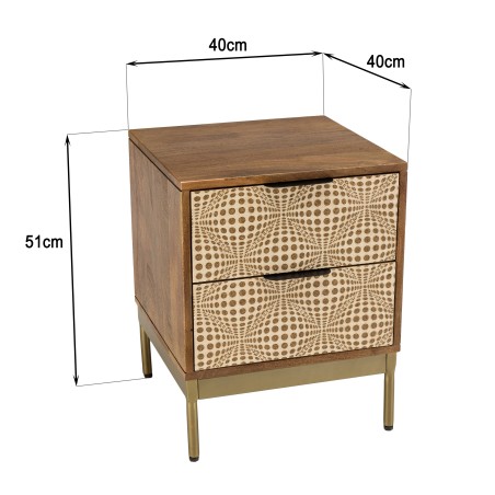 ALIX Mango Wood Bedside Table with 2 Drawers - Ethnic Patterns