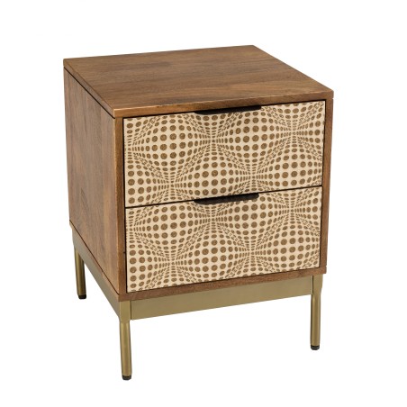 ALIX Mango Wood Bedside Table with 2 Drawers - Ethnic Patterns