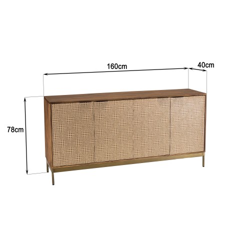 Buffet ALIX en bois de manguier 4 portes - Motifs ethniques