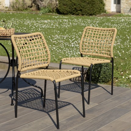 VIANNEY Set of 2 Beige Woven Rope Garden Chairs - Trendy Outdoor Furniture