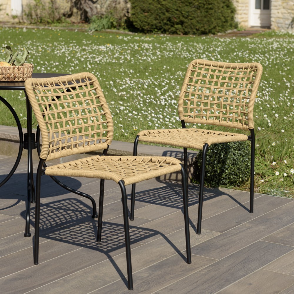 Lot de 2 chaises de jardin VIANNEY en cordage tressé beige Lot de 2 chaises de jardin VIANNEY en cordage tressé beige