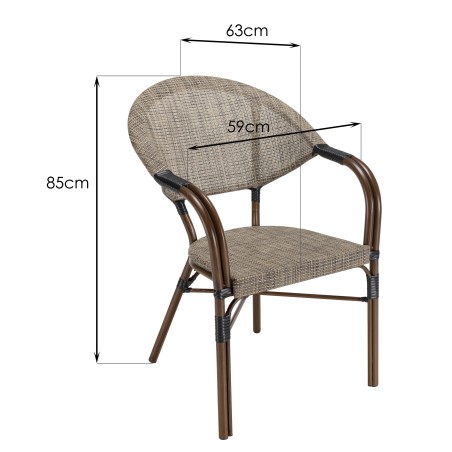Lot 2 chaises jardin bistrot acier textilène taupe