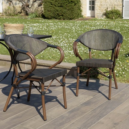Lot 2 chaises jardin bistrot VIANNEY marron