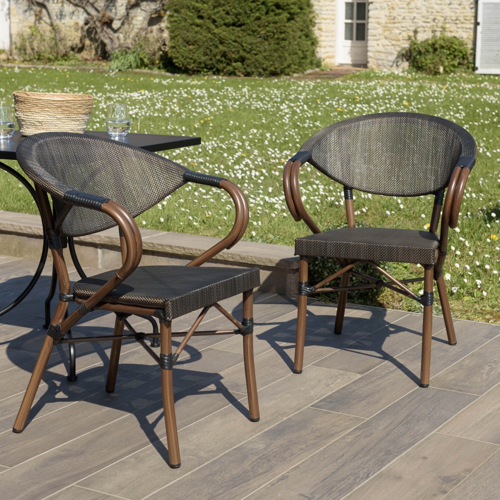 Lot 2 chaises jardin bistrot VIANNEY marron Lot 2 chaises jardin bistrot VIANNEY marron
