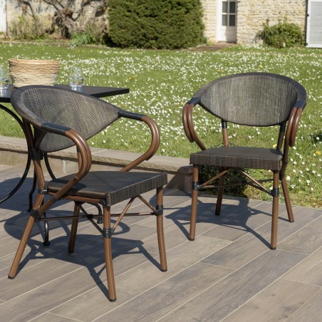 VIANNEY Set of 2 Brown Steel Bistro Garden Chairs