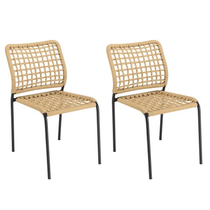VIANNEY Set of 2 Beige Woven Rope Garden Chairs - Trendy Outdoor Furniture