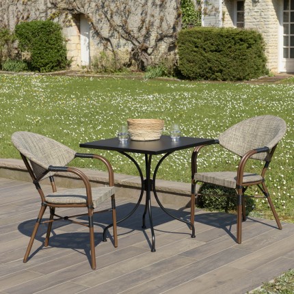 Salon de jardin VIANNEY en acier - 2 personnes - 70x70cm