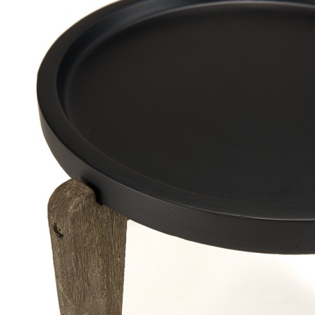 HECTOR Side Table 55x52cm - Black Concrete Top with Acacia Legs