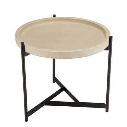 HECTOR Side Table 52x50cm Beige Concrete Top with Black Metal Legs