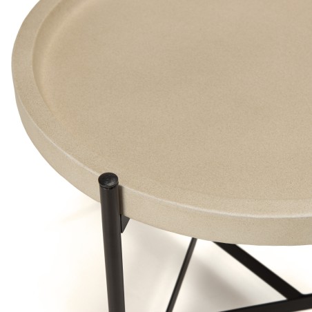 HECTOR Side Table 52x50cm Beige Concrete Top with Black Metal Legs