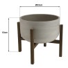 HECTOR Round Concrete Flower Pot on Brown Acacia Legs