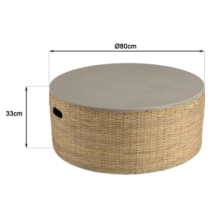 Table basse ronde HECTOR en béton et bambou