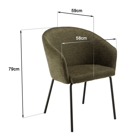 ULYSSE Set of 2 Chairs in Olive Green Fabric - Trendy and Comfortable