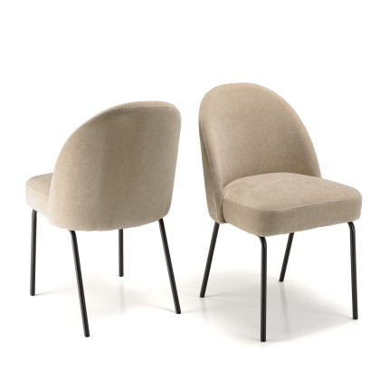Lot de 2 chaises ULYSSE - Tissu sable et acier noir
