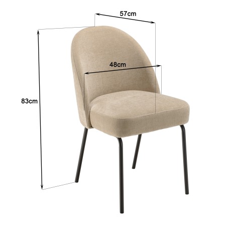 ULYSSE Set of 2 Chairs in Sand Fabric - Black Steel Legs