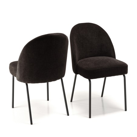 ULYSSE Set of 2 Chairs - Black Fabric & Steel Legs
