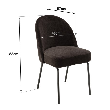 ULYSSE Set of 2 Chairs - Black Fabric & Steel Legs
