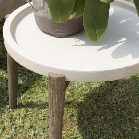 Table d'appoint HECTOR ronde 50x50cm béton beige acacia