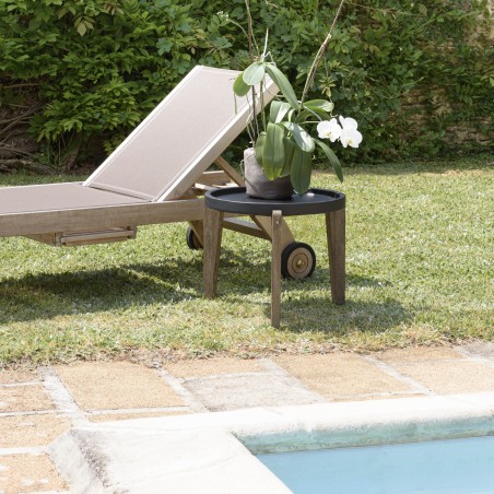 HECTOR Side Table 55x52cm - Black Concrete Top with Acacia Legs