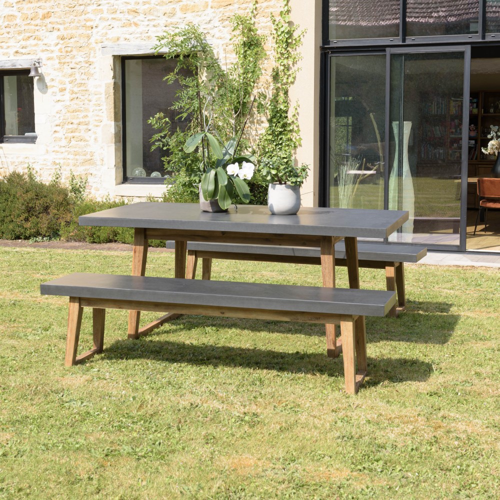 HECTOR Houston Garden Furniture - Concrete-Look Resin and Acacia - 4/6 People HECTOR Houston Garden Furniture - Concrete-Look Resin and Acacia - 4/6 People