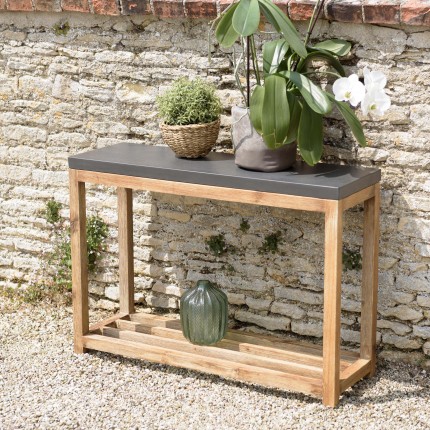 Console HECTOR - Double plateau béton foncé et acacia