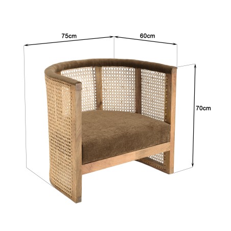 ISA - Mango Wood Armchair with Natural Cane Back and Taupe Seat