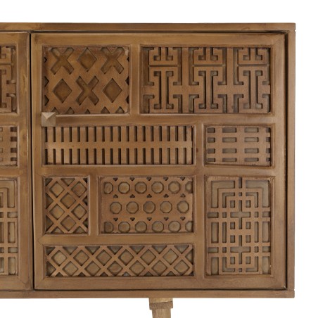 ISA - Patinated Mango Wood Sideboard with Art Deco Carved Motifs