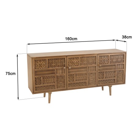 ISA - Patinated Mango Wood Sideboard with Art Deco Carved Motifs