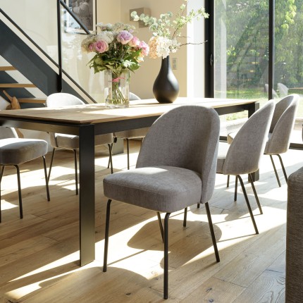 ULYSSE Set of 2 Chairs - Linen-Coloured Fabric with Black Steel Legs