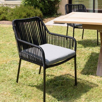 Lot 2 fauteuils MALO cordage noir coussin gris anthracite