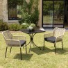 MALO - Set of 2 Natural-Coloured Rope Armchairs with Black Seat Cushions