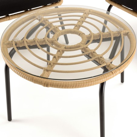 MALO - Set of 2 Synthetic Rattan Armchairs and Round Coffee Table