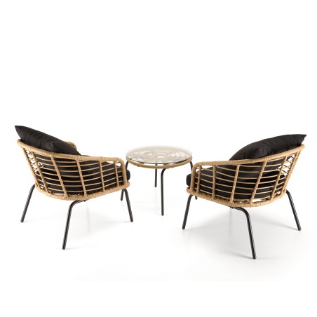 MALO - Set of 2 Synthetic Rattan Armchairs and Round Coffee Table