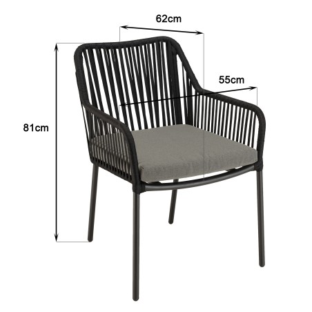 Lot 2 fauteuils MALO cordage noir coussin gris anthracite