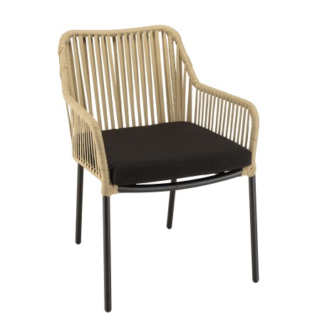 MALO - Set of 2 Natural-Coloured Rope Armchairs with Black Seat Cushions