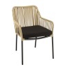 MALO - Set of 2 Natural-Coloured Rope Armchairs with Black Seat Cushions