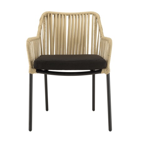 MALO - Set of 2 Natural-Coloured Rope Armchairs with Black Seat Cushions