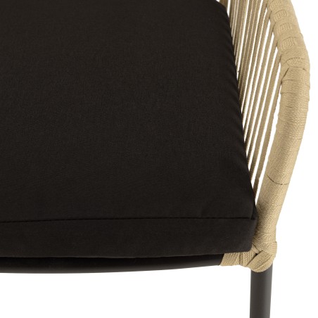 MALO - Set of 2 Natural-Coloured Rope Armchairs with Black Seat Cushions