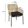 MALO - Set of 2 Natural-Coloured Rope Armchairs with Black Seat Cushions